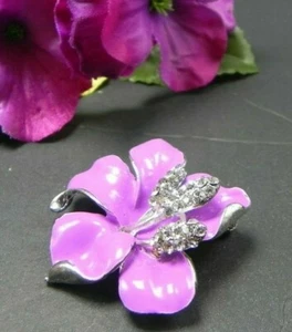 Pink Enamel Crystal Bauhinia Flower Brooch WEDDING HAS A LOOP Bridal Party - Picture 1 of 3