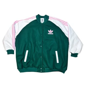 Adidas Originals Superstar Varsity Jacket Green Pink White Size XL Vintage Style - Picture 1 of 7