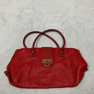 Salvatore Ferragamo Tote Bag Gancini Leather Red Solid Shoulder Purse Italy - Image 1 of 4