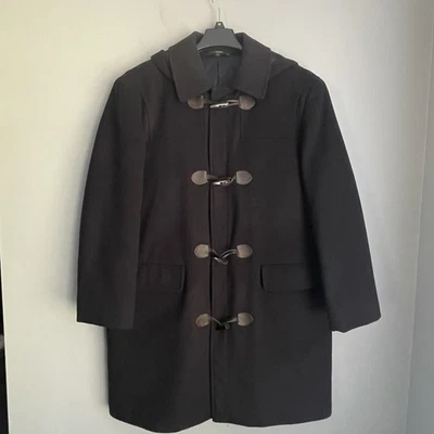 Abrigo de lona de lana T Harris London con capucha para hombre SIN ETIQUETA DE TALLA M negro palanca cremallera completa Foto 1 de 4