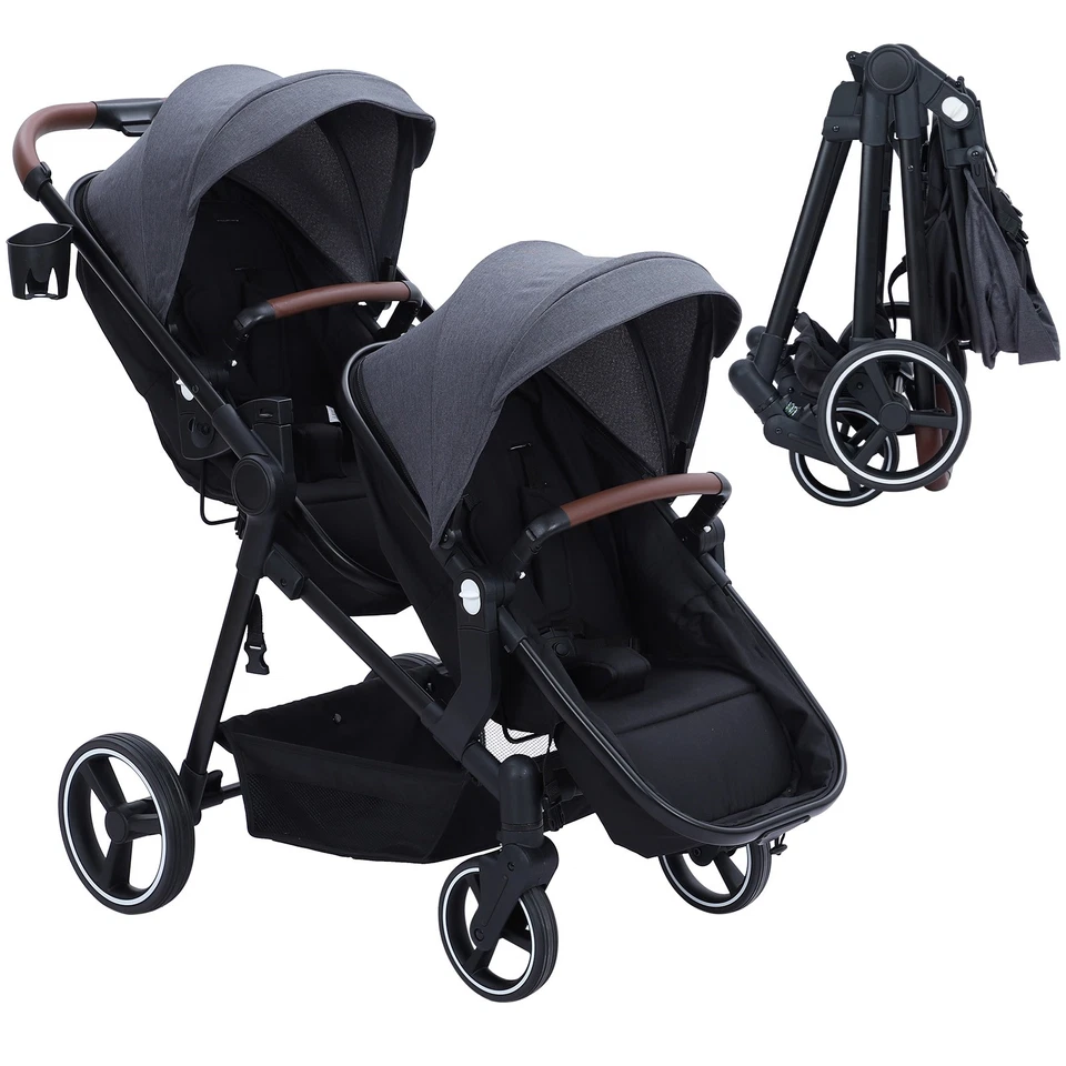 Foldable Double Stroller Tandem Pushchair for Infant Toddler Travel Baby Cart - Image 1 of 4