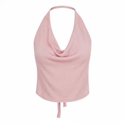 New Aya Muse Cinnabar Knit Tied Draped Halter Crop Top M Light Pink - Image 1 of 4