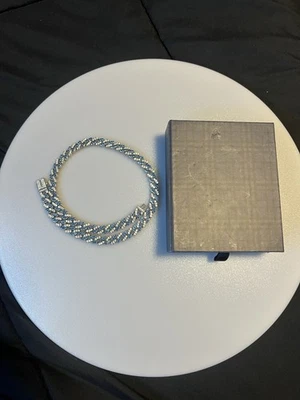 Cadena de eslabones cubanos azul/blanco circonita cúbica chapada en plata de 18 pulgadas Foto 1 de 4