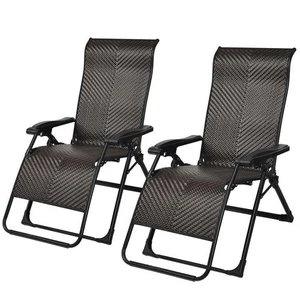 2-Pieces Folding Rattan Patio Zero Gravity Lounge Chair Recliner Adjustable - Picture 1 of 10