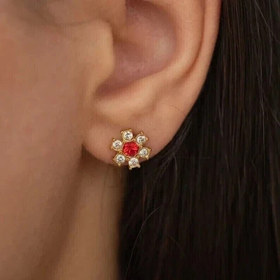 2.20Ct Round Cut Lab Created Red Ruby Earrings 14K Yellow Gold Plated Silver - Image 1 of 4