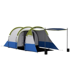 Outsunny 2-3 Man Camping Tunnel Tent with Bedroom and Living Room, Green - Picture 1 of 11
