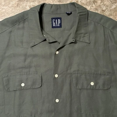 Vintage Gap Shirt Mens Large Green Linen Rayon Blend Loop Collar Short Sleeve - Image 1 of 4