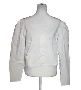 Levi's White Cotton Button-Down Blouse Cropped Puff Sleeve Women's Size L NEW - Picture 1 of 2