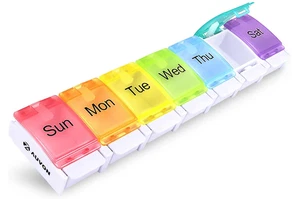 7 Day Pill Box Organizer - Spring Open, BPA-Free, and Color-Coded Organiser - Picture 1 of 12