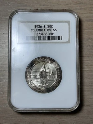 1936-S Columbia Silver Commemorative Half Dollar NGC MS 66 Old Fattie Holder - Image 1 of 4