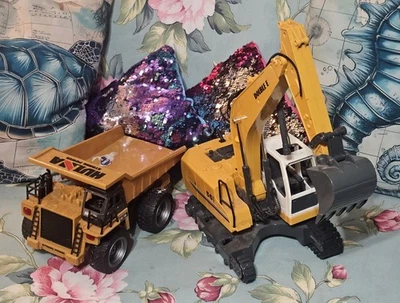 Juego de juguetes excavadora y camión volquete RC, vehículo de construcción de control remoto de metal de 2,4 GHz Foto 1 de 4