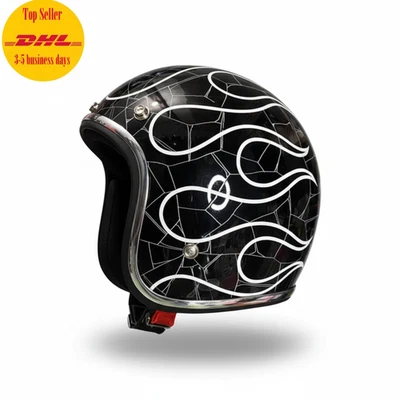 Casco de motocicleta vintage cara abierta Slimhead TX500 llama agrietada retro personalizado Foto 1 de 4