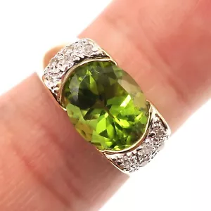 Classic 14k Solid Yellow Gold 3ct Natural Peridot and Diamond Ring Size 7.25 - Picture 1 of 6