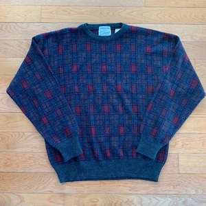 Vintage Sears Roebuck Pullover Sweater Mens L Knitted Rib Check Multicolor Grid - Picture 1 of 6