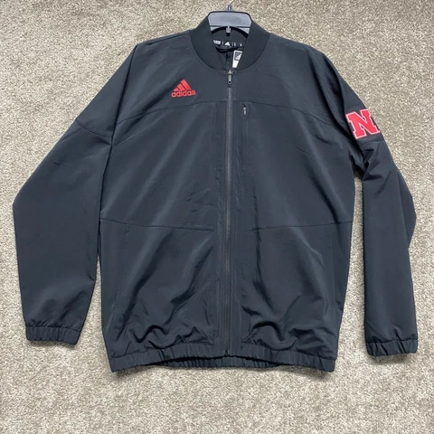 Nebraska Huskers Jacket Mens Medium Black Full Zip Tech Adidas Player Issued Cover