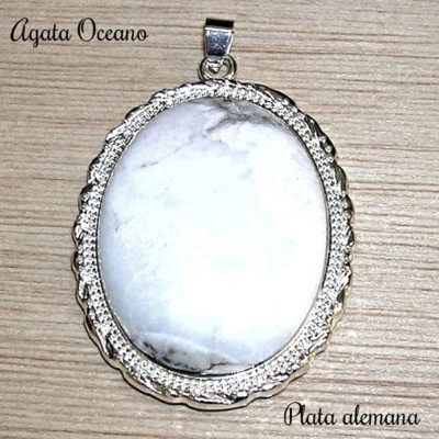 Pendente di Agata Oceano Ovale 30x40 MM E Argento Alemana. Bello E Elegante O-14 - Immagine 1 di 2