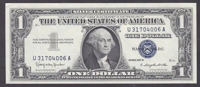 [AU] 1957-B Silver Certificate 1 Dollar U31704006A [014-1] - Image 1 of 2