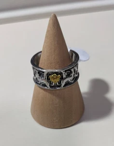 Ring Schutzring geätzt goldfarben Emblem breites Band - Bild 1 von 2