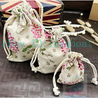 10PCS Cotton Linen Beige with Gypsophila Flower Drawstring Bags Pouches 14x10cm