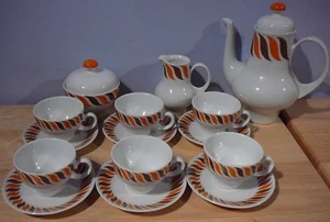 17 tlg Vintage Kahla DDR Porzellan Demitasse Kaffeeservice orange braun DDR - Bild 1 von 12