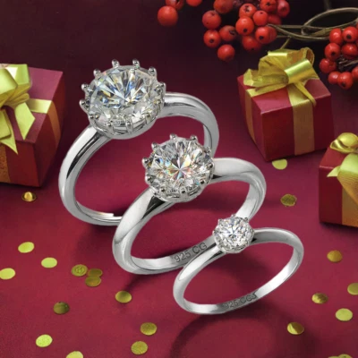 Sterling Silver Classic Round Solitaire CZ Engagement Ring – 3 Stone Sizes - Image 1 of 4