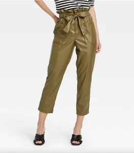 Women's Ankle Length Paper Bag Trousers - Who What Wear Green Size 8 - Picture 1 of 8
