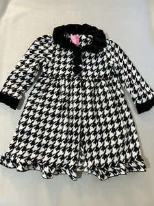 Goodlad Winter Coat Girls Size 6 Houndstooth Black White Doll Collar Velvet Midi - Picture 1 of 8