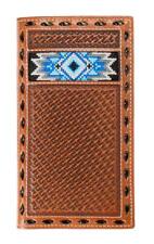 3D Western Mens Wallet Rodeo Leather Embroidered Inlay Weave Brown D250009502