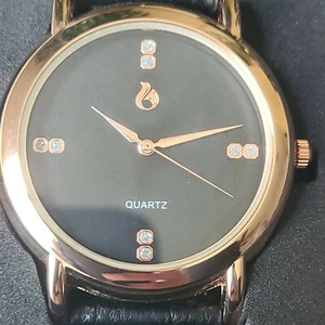 NEUE ROSÉFARBENE QUARZUHR...SCHWARZES LEDERARMBAND...CA. 38MM MIT BOX - Bild 1 von 9