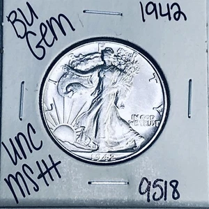 1942 BU GEM LIBERTY WALKING SILVER HALF UNC MS+++ U.S. MINT RARE COIN 9518 - Picture 1 of 3
