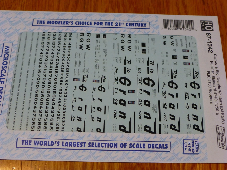Microscale Decal HO #87-1342 Denver & Rio Grande Western - DRGW -- Covered Hoppe - Image 1 of 1
