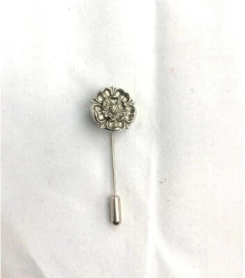 Black Rhodium 935 Argentium Silver Flower Design Men's Luxury Lapel Pin - Image 1 of 3