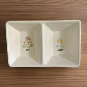 Rae Dunn Love Cheer Ceramic divided Dish Cake Champagne Magenta wedding bridal - Picture 1 of 12