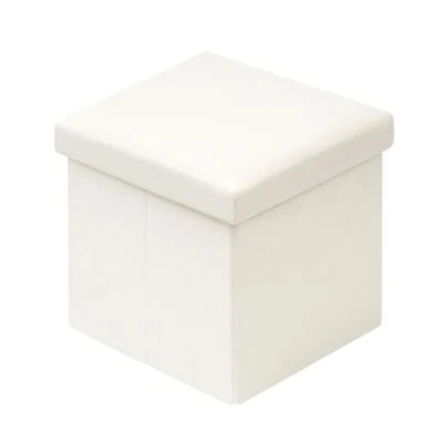 Weiß Pouf Hocker Imitationsleder Kiste mit Deckel Sitztruhe Schlafzimmer Möbe... - Bild 1 von 4