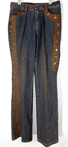 Pantalones de mezclilla para mujer Chagall 28X31 1/2 joyas y cuentas adornados únicos nuevos con etiquetas - Imagen 1 de 8