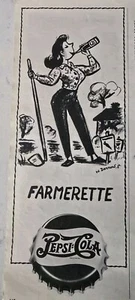 1945 Pepsi Cola Soda Flaschenverschluss Farmerette Kunst von W. Darrow Vintage Anzeige - Bild 1 von 1