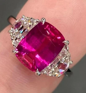 5.40 Ct Cushion Cut Lab Created Red Ruby Diamond Ring 950 Platinum Certified - Picture 1 of 9