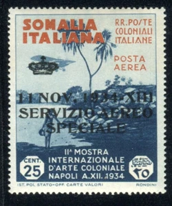 1934 Somalia Flugdienst 25 Cent. indigo überdruckt neu spl MNH Zert. ** - Bild 1 von 2