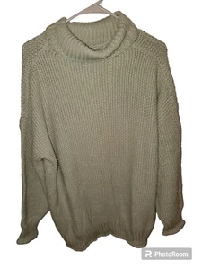 Womens Light Green Loose Turtle Neck Heavy Sweater Size XL Workwear Long Woven - Picture 1 of 3