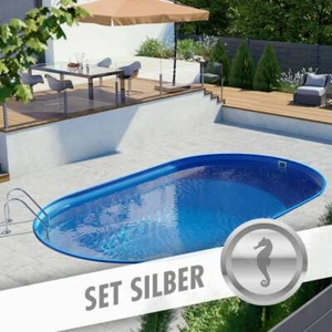 Ovalpool-Set SILBER 5,30 x 3,20 x 1,20 m, Folie blau 0,80 mm, eingelassen - Bild 1 von 16