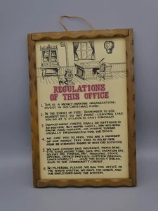 Vintage Office Rules Regulations Wall Sign Plaque Decor Wavy Wood Frame 9.75" - Picture 1 of 8