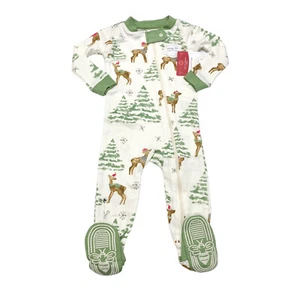 Burt's Bees Baby Boy Size 6-9M Snug Fit Footed Pajama One-Piece Reindeer White - Picture 1 of 8