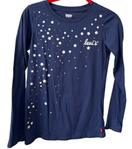 Levi's Kids Girls Large L 12-13 Yrs Long Sleeve Logo T-Shirt Navy Blue Shirt Top - Picture 1 of 5