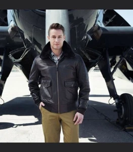 Mens A2 Aviator Air Force Flight Bomber Black Genuine Leather Jacket All Sizes - Picture 1 of 4