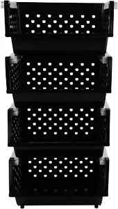 4 Packs Large Stackable Storage Bins Plastic Stacking Basket Kitchen Pantry - Picture 1 of 8
