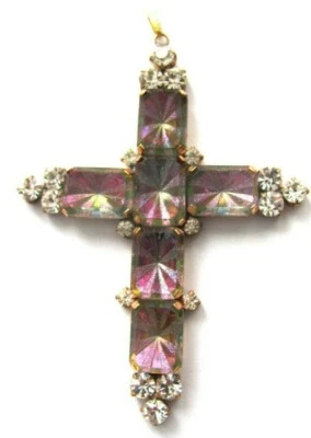 NOVITA': CROCE HUSAR.D cm10x7,5 BRILLANTI,TOPAZIO-ARCOBALENO,ARGENTO/ORO,FIRMATA - Immagine 1 di 2