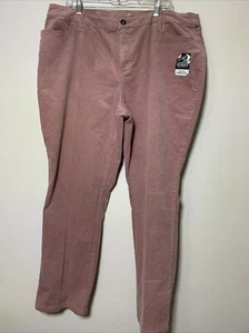 Pantaloni in velluto a coste rosa St John's Bay gamba dritta segretamente sottili taglia 22 W nuovi - Foto 1 di 3