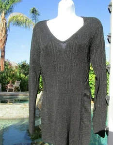 NEW Cache top blouse sweater tunic M/L black slight sparkle V-neck long sleeve - Picture 1 of 3