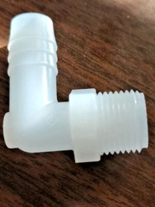 Elbow 90 Deg Male Hose 1/2" Barbed to 3/8" NPT Fine Thread 4, Nylon, Qty 4 - Picture 1 of 11