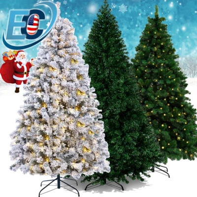 6.5/7.5ft Pre-lit Christmas Tree Snow Flocked Artificial Hinged LED Warm Lights - Image 1 of 2